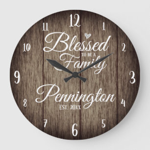 Custom Family Name Blessed to Be Large Clock Große Wanduhr