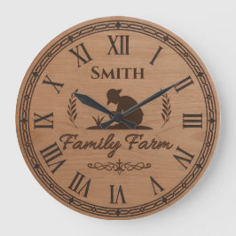 Custom Family Name Clock – Farmer Planting Scene Große Wanduhr