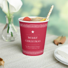 Custom Family Name Elegantes Red Christmas Party Pappbecher