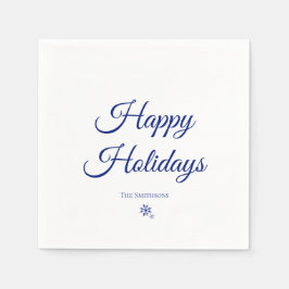 Custom Family Name Happy Holidays Snowflakes Serviette