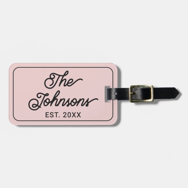 Custom Family Name in Elegant Script Blush Pink Gepäckanhänger (Vorderseite horizontal)