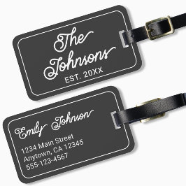 Custom Family Name in Elegant Script Charcoal Gray Gepäckanhänger