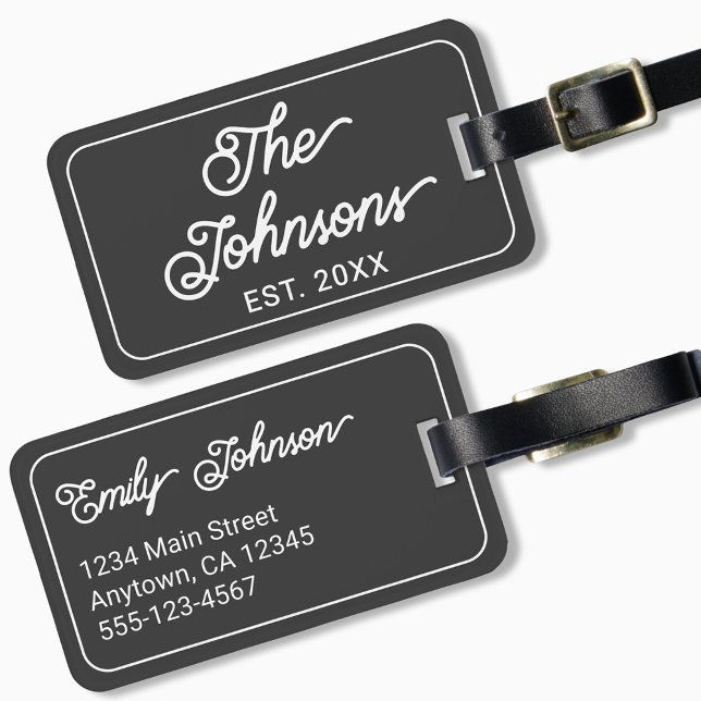 Custom Family Name in Elegant Script Charcoal Gray Gepäckanhänger (Von Creator hochgeladen)