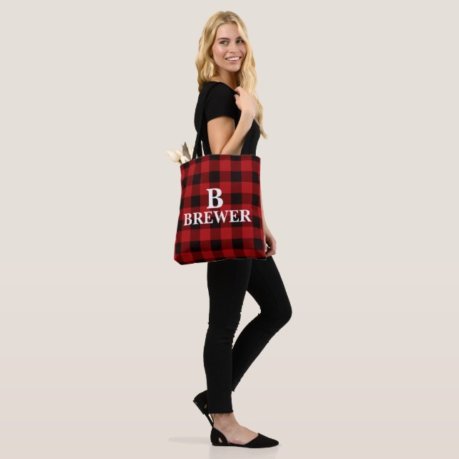 Custom Family Name Red Tartan Tote Bag (Am Model)