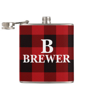 Custom Family Name Red Tartan Vinyl Flask Flachmann