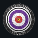 Custom Family Name Rustic Dartboard Dartscheibe<br><div class="desc">A dartboard is a popular recreational and competitive game that provides hours of fun for players of all ages and skill levels. Typically made from sisal fibers, cork, or electronic components, dartboards are designed to withstand the impact of darts while offering precise scoring zones. Standard dartboards feature a circular design...</div>