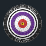 Custom Family Name Rustic Dartboard Dartscheibe<br><div class="desc">A dartboard is a popular recreational and competitive game that provides hours of fun for players of all ages and skill levels. Typically made from sisal fibers, cork, or electronic components, dartboards are designed to withstand the impact of darts while offering precise scoring zones. Standard dartboards feature a circular design...</div>