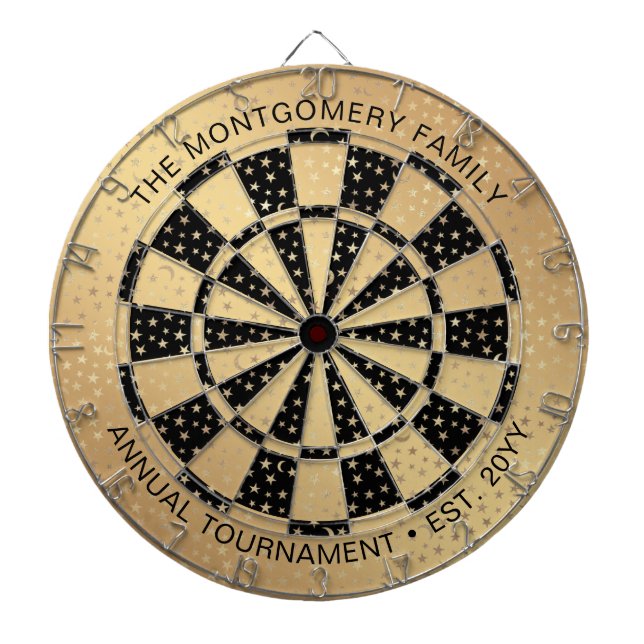 Custom Family Name Stars Gold Black Personalized Dartscheibe (vorne)