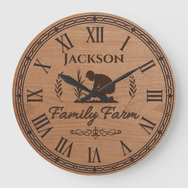 Custom Family Name Wall Clock – Family Farm  Große Wanduhr (Vorderseite)