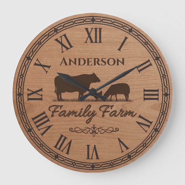 Custom Family Name Wall Clock – Farmhouse Decor  Große Wanduhr (Vorderseite)