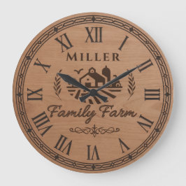 Custom Family Name Wall Clock – Farmhouse Scene  Große Wanduhr