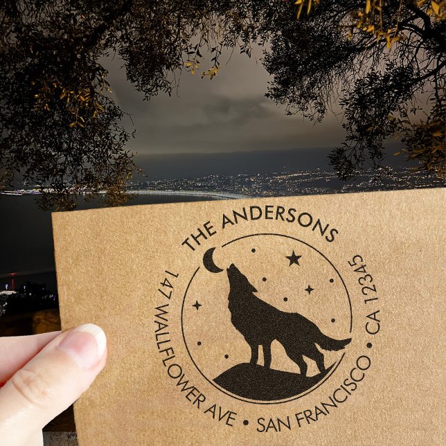 Custom Family Name Wolf Moon Return Address Permastempel (Von Creator hochgeladen)