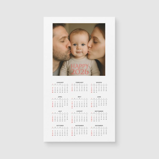 Custom Family Photo 2026 Magnetic Calendar Magnetkarte (Vorderseite)