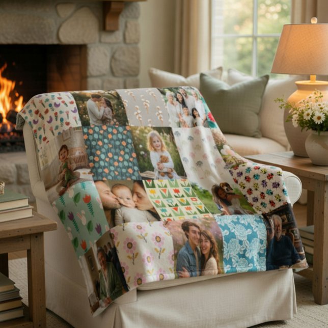 Custom Family Photo Blanket Collage Gift Fleecedecke (Von Creator hochgeladen)