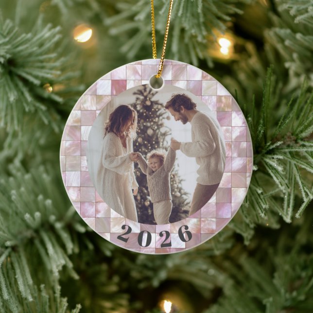 Custom Family Photo Christmas Ceramic Ornament  (Baum)