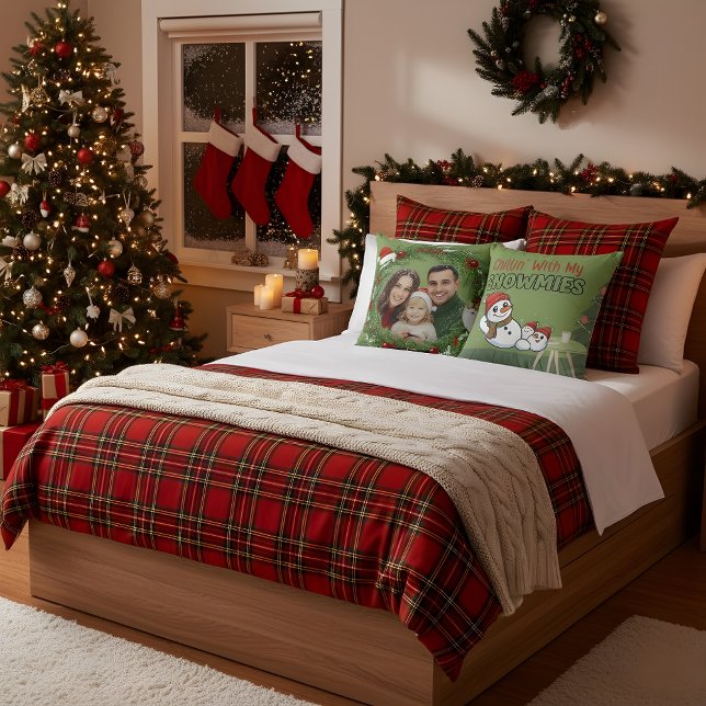 Custom Family Photo Christmas Pillow | Snowman Bac Kissen (Von Creator hochgeladen)