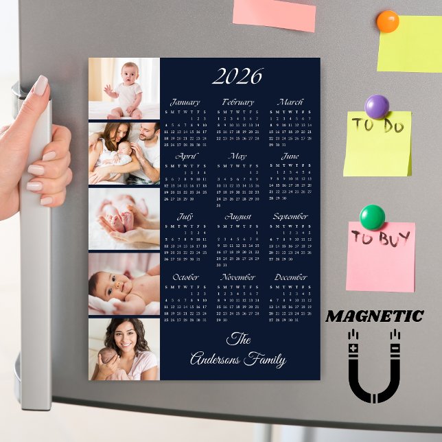 Custom Family Photo Collage 2026 Calendar Magnet (Von Creator hochgeladen)