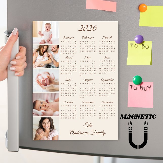 Custom Family Photo Collage 2026 Calendar Magnet (Von Creator hochgeladen)