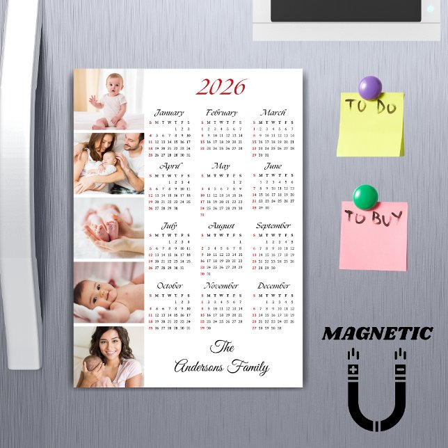 Custom Family Photo Collage 2026 Calendar Magnet (Von Creator hochgeladen)