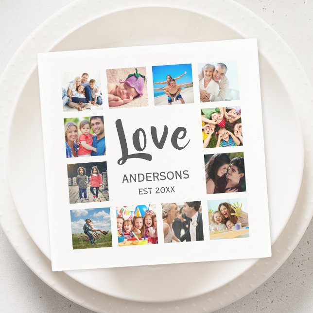 Custom Family Photo Collage Personalized White Serviette (Von Creator hochgeladen)