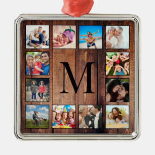 Custom Family Photo Collage Reclaimed Wood Ornament Aus Metall