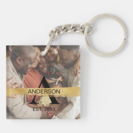 Custom Family Photo Gold Monogram Name Personalize Schlüsselanhänger