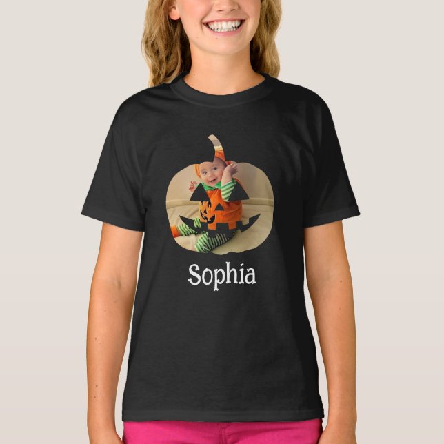 Custom Family Photo Names Pumpkin Halloween Family T-Shirt (Vorderseite)