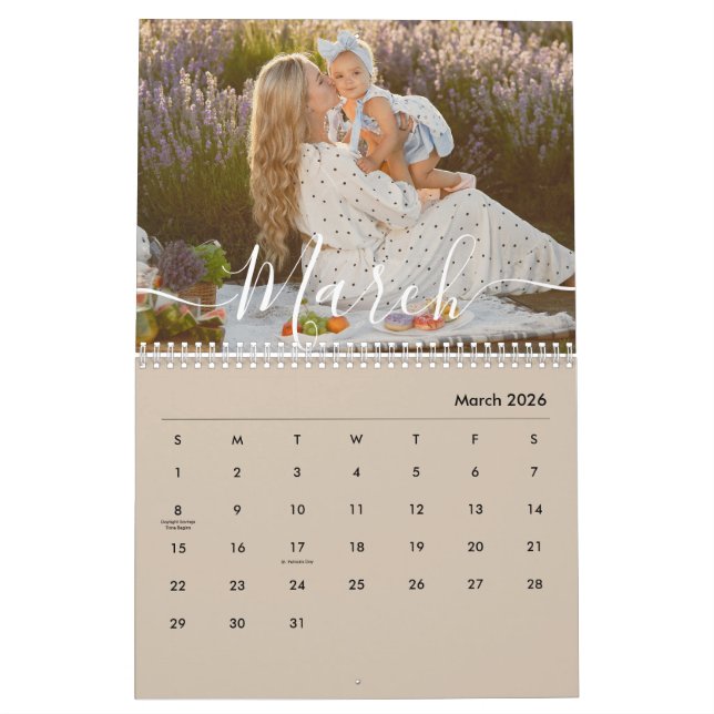 Custom Family Photo | Personalized Beige Taupe  Kalender (Mär 2026)