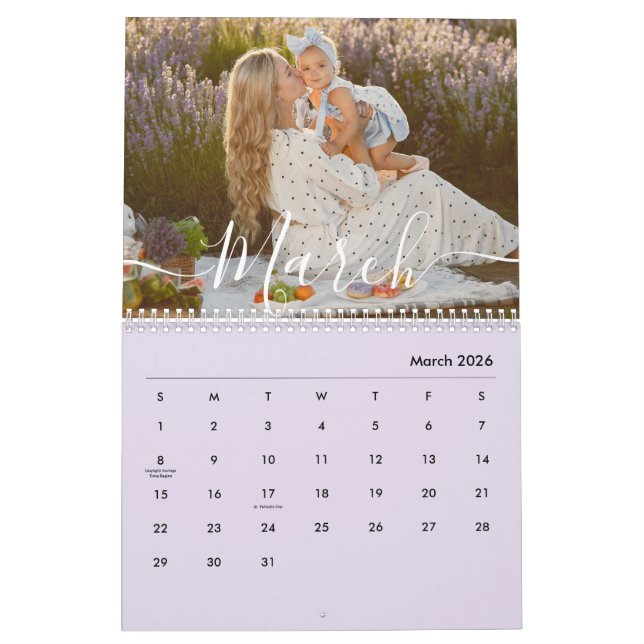 Custom Family Photo | Personalized Soft Lavender Kalender (Mär 2026)