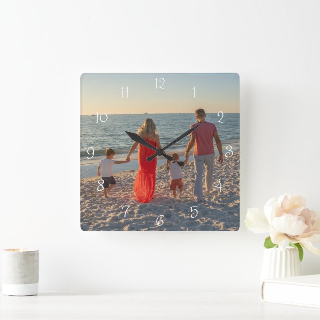 Custom Family Photo Quadratische Wanduhr (Zuhause)