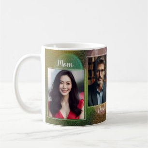 Custom Family Photos Dark Blue Green Pink Bokeh Kaffeetasse