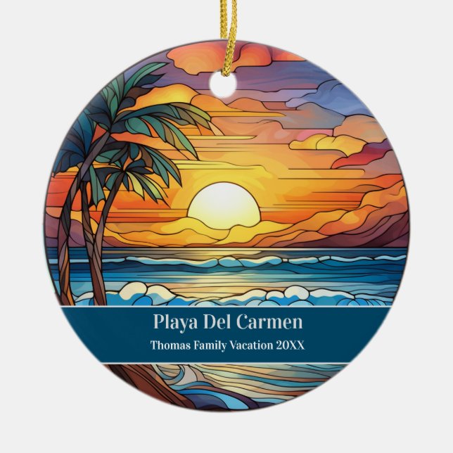 Custom Family Playa del Carmen Beach Urlaub Keramik Ornament (Vorne)