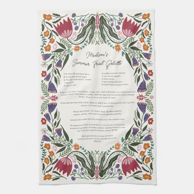 Custom Family Recipe Folk Art Flowers Geschirrtuch (Vertikal)