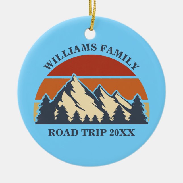 Custom Family Road Trip Keepsake Blue Christmas Keramik Ornament (Vorne)