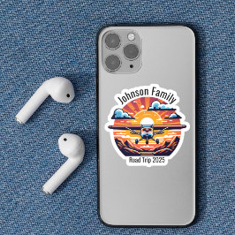 Custom Family Road Trip Mountain Sunset Retro Aufkleber