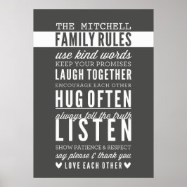 CUSTOM FAMILY RULES Moderne Typografie dunkelgrau Poster