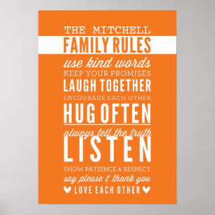 CUSTOM FAMILY RULES Moderne Typografie fett orange Poster