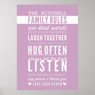 CUSTOM FAMILY RULES Moderne Typografie lila Poster