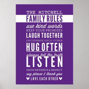 CUSTOM FAMILY RULES Moderne Typografie reich lila Poster