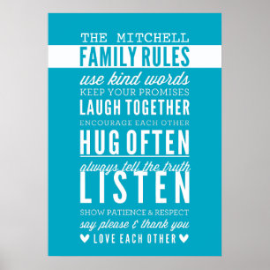 CUSTOM FAMILY RULES Moderne Typografie Türkis Poster