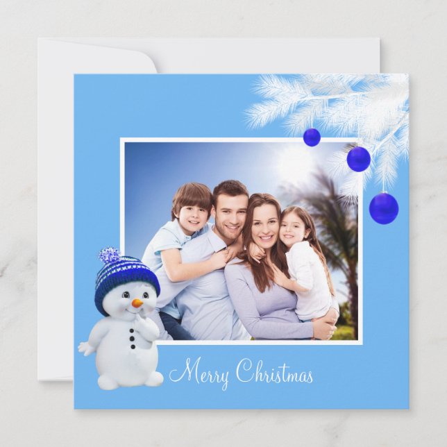 Custom Family & Snowman auf Sky Blue Christmas (Vorderseite)