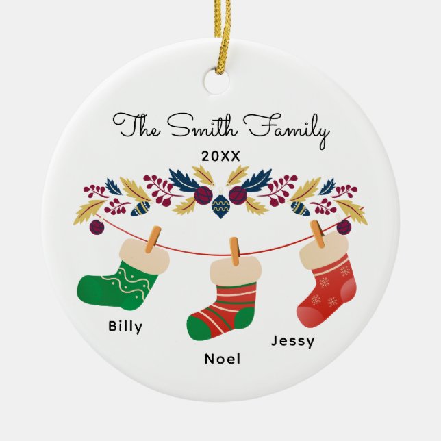 Custom Family Strumpf Weihnachten mit Namen Keramik Ornament (Vorne)