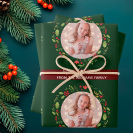 Custom Family Weihnachten Foto Festlich Grün Rot Geschenkpapier Set