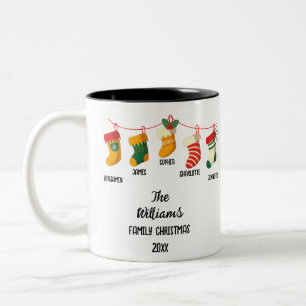 Custom Family Weihnachten Strümpfe 5 Namen Zweifarbige Tasse