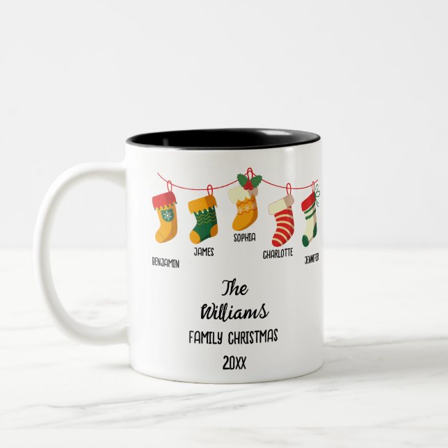 Custom Family Weihnachten Strümpfe 5 Namen Zweifarbige Tasse (Links)