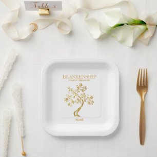 Custom Family Wiedersehen Black Gold Tree Art Pape Pappteller