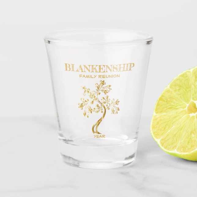 Custom Family Wiedersehen Black Gold Tree Art Shot Schnapsglas (Vorderseite)