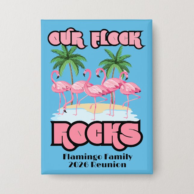 Custom Family Wiedersehen Flamingo Party Theme Button (Vorderseite)