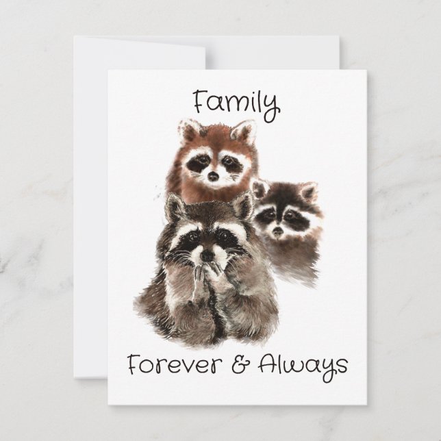 Custom Family Wiedersehen Raccoons Blown Kisses Fu Einladung (Vorderseite)