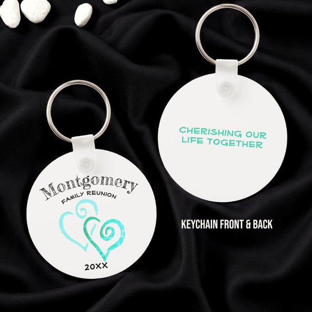 Custom Family Wiedersehen Rustic Blue Linked Heart Schlüsselanhänger (template heart designed key chain)